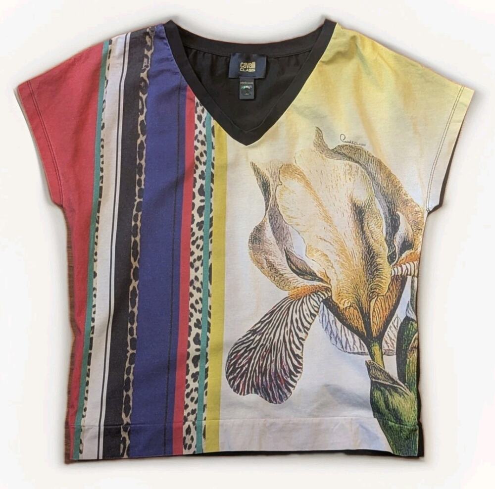 Cavalli Class Roberto Cavalli Top Womens 6 Italy Floral Graphic Designer Shirt